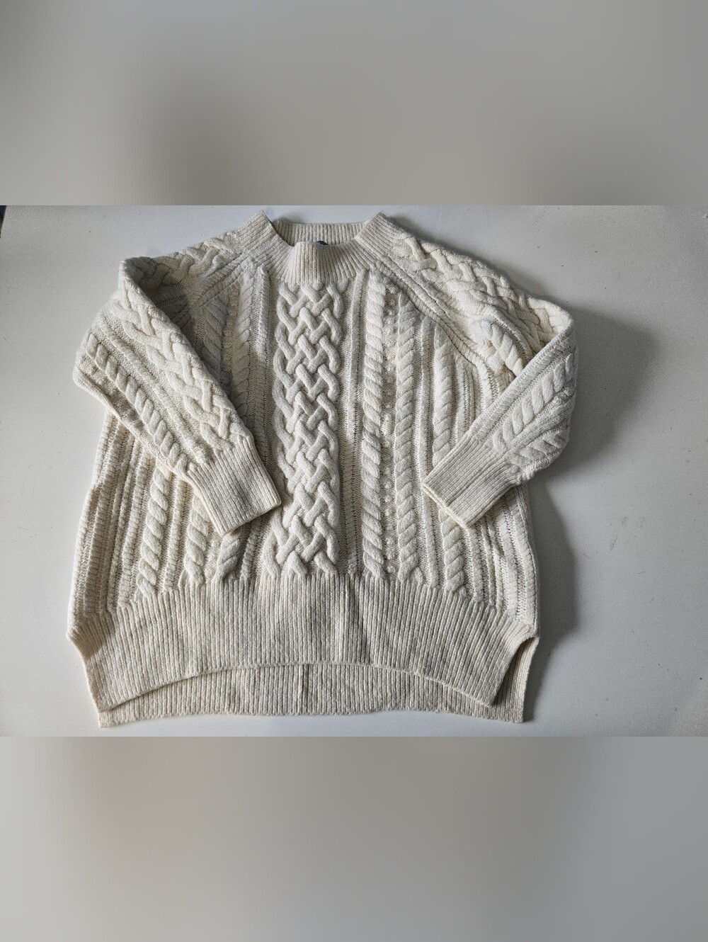 Vince Wool Cashmere Blend Cable Knit Crewneck Sweater Off White S